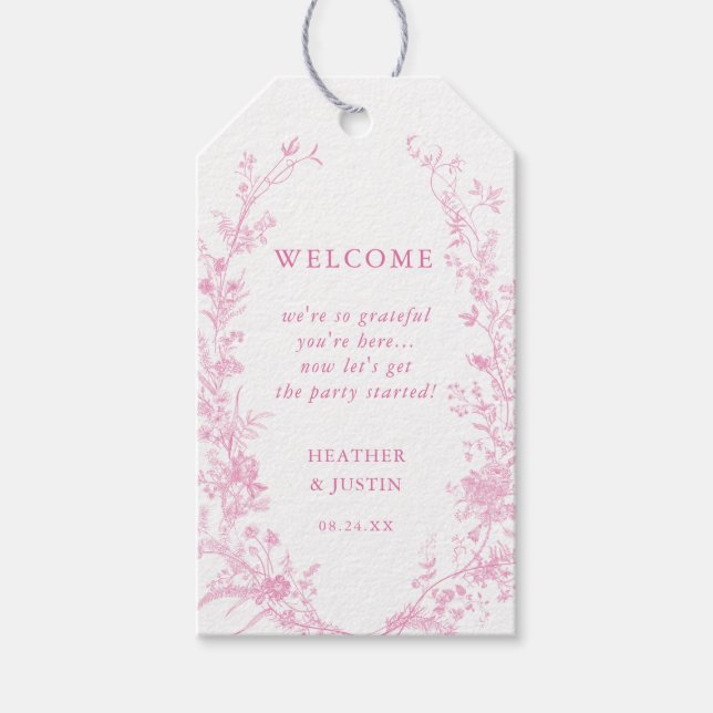 Étiquettes-cadeau Accueil Mariage rose toile (Devant)