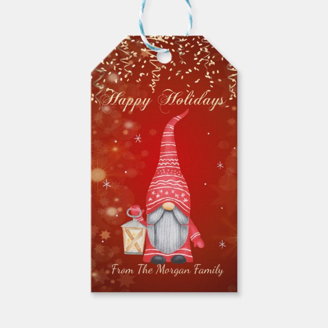 Étiquettes-cadeau Adorable Gnome Confetti, Rouge (Devant)