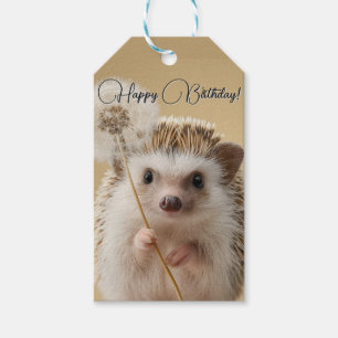 Étiquettes-cadeau Adorable Hérisson tenant un Dandelion