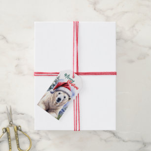 Étiquettes-cadeau adorable Joyeux Noël hiver blanc ours polaire