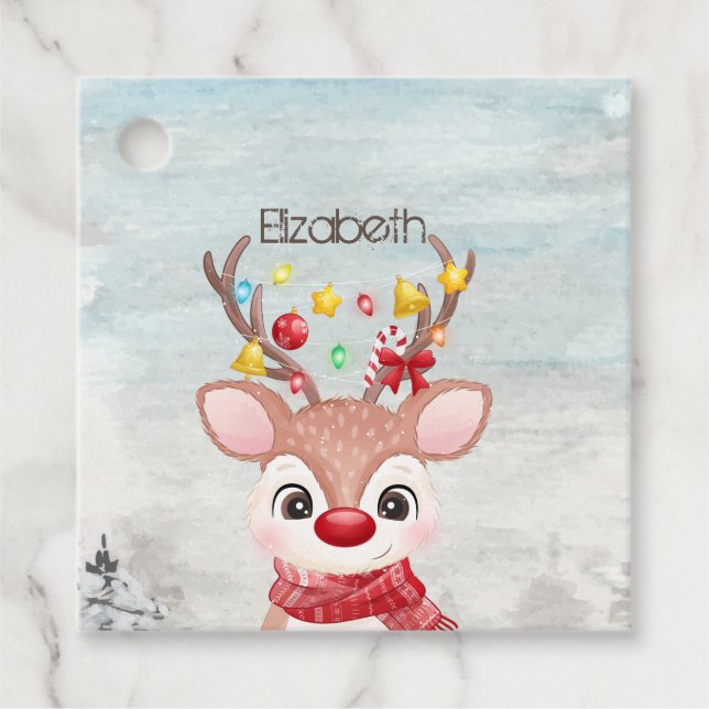 Étiquettes Cadeau Adorable renne de Noël (Devant)