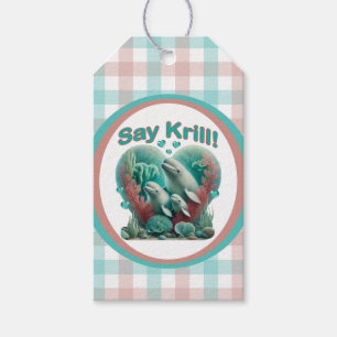 Étiquettes-cadeau Adorable "Say Krill" Baleine Portrait de famille