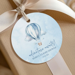 Étiquettes Cadeau Adventure Attend ! Baby shower Blue Hot Air Balloo