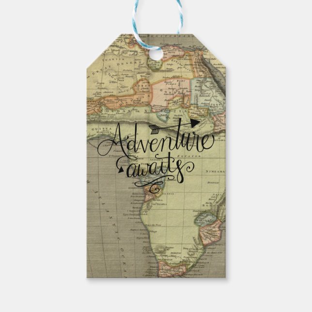 Étiquettes-cadeau Adventure Attend la carte de l'ancien monde (Devant)