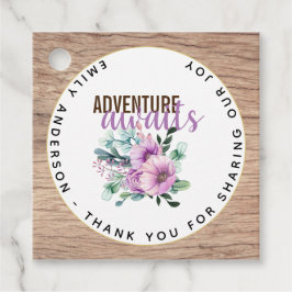 Étiquettes Cadeau Adventure Attend le Baby shower de fleurs violette