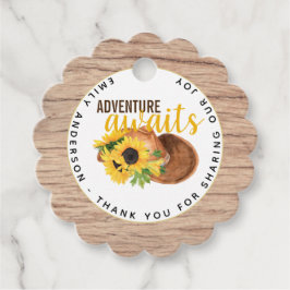 Étiquettes Cadeau Adventure Attend le Baby shower rustique des tourn