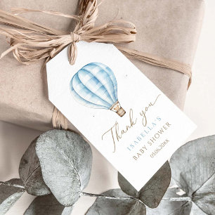 Étiquettes-cadeau Adventure Await Blue Hot Air Balloon Baby shower