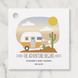 Étiquettes Cadeau Adventure Orange Camper Clothesline Baby shower