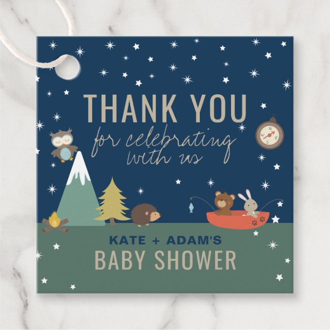 Étiquettes Cadeau Adventure Woodland Boy Baby shower Merci (Devant)