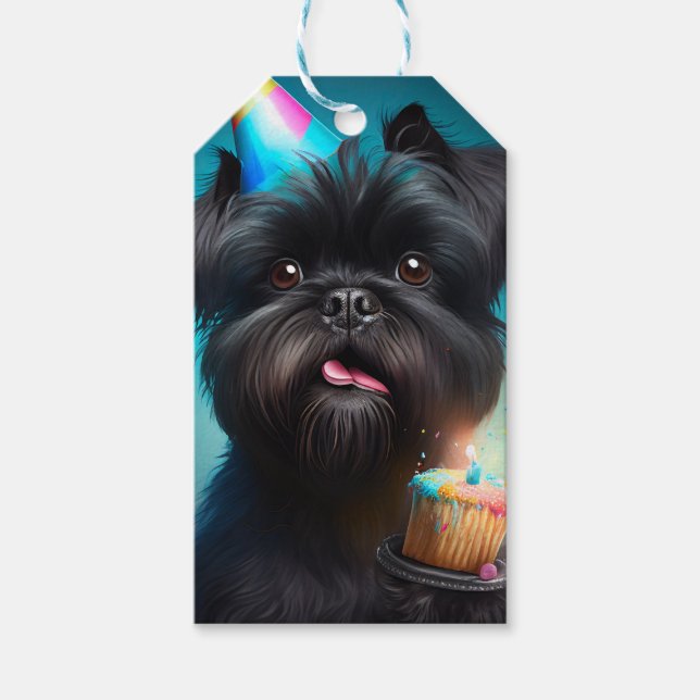 Étiquettes-cadeau Affenpinscher fête le gâteau des ballons d'anniver (Devant)