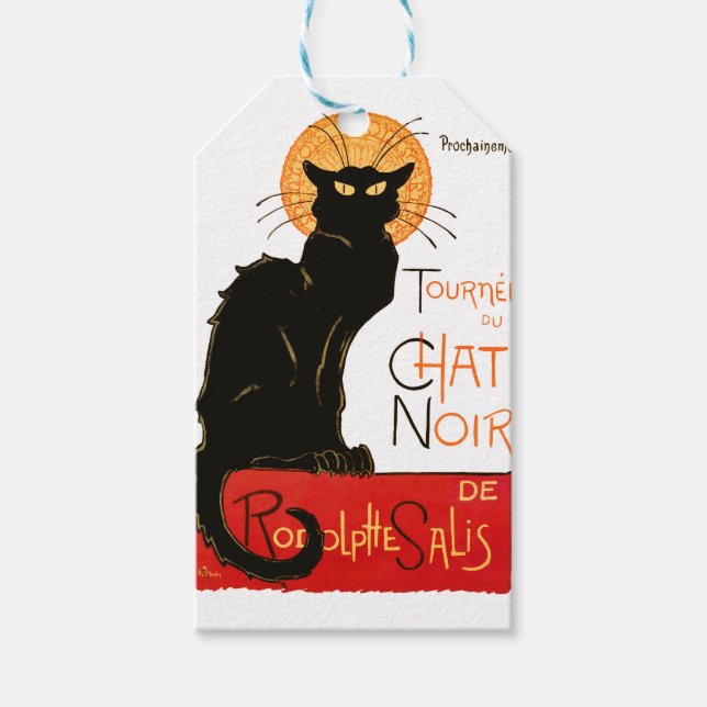 Étiquettes-cadeau Affiche Classique Chat Noir de Steinlen en Noir (Devant)