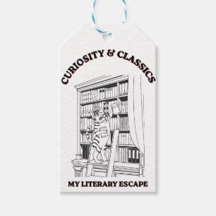 Étiquettes-cadeau Affiche d'art esthétique de bibliothécaire félin
