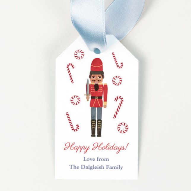 Étiquettes-cadeau African American Red Nutcracker Happy Holidays (African American nutcracker in red and blue uniform with peppermint candies merry christmas gift tag)