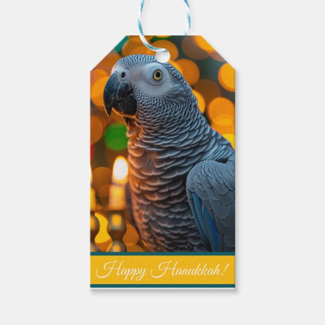 Étiquettes-cadeau African Grey Parrot Hanukkah Card  (Devant)