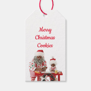 Étiquettes-cadeau Afrique Américaine Père Noël Baking Cookies Noël