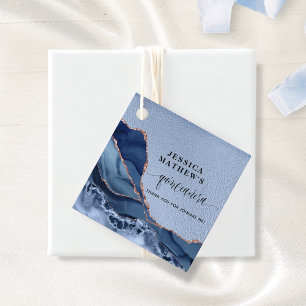 Étiquettes Cadeau Agate bleu Quinceañera, huile bleue et or Rose