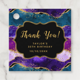 Étiquettes Cadeau Agate de paon pourpre et bleu Merci d'anniversaire
