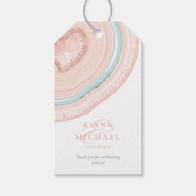 Étiquettes-cadeau Agate Geode Mariage Rose Parties scintillant Gold  (Devant)