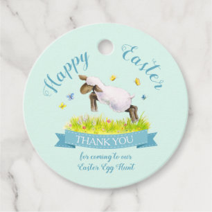Étiquettes Cadeau Agneau de printemps mignon aqua bleu Pâques merci