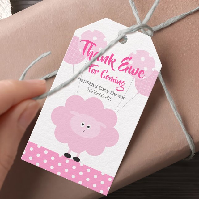 Étiquettes-cadeau Agneau rose Fille Merci Baby shower doux (Créateur téléchargé)