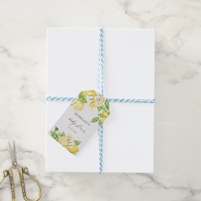 Étiquettes-cadeau agrumes citron fleur baby shower monogramme (Avec de laficelle)
