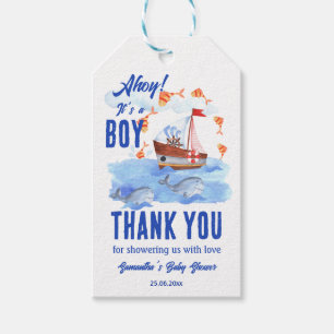 Étiquettes-cadeau Ahoy c'est un garçon baby shower nautique merci