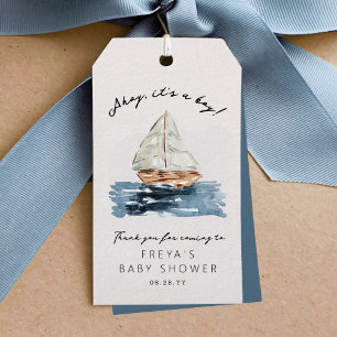 Étiquettes-cadeau Ahoy C'Est Un Garçon Baby shower Nautique Voilier