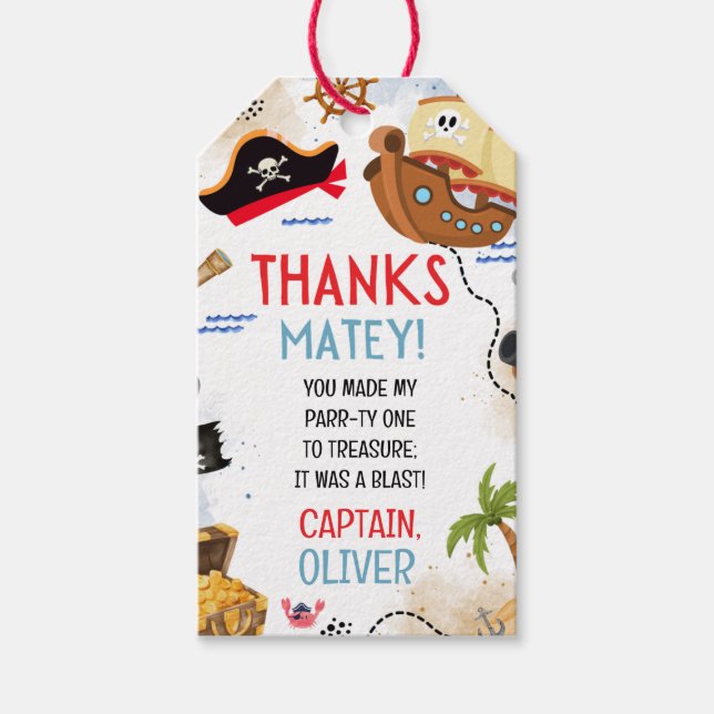 Étiquettes-cadeau Ahoy Matey Pirate THANKS MATEY! (Devant)