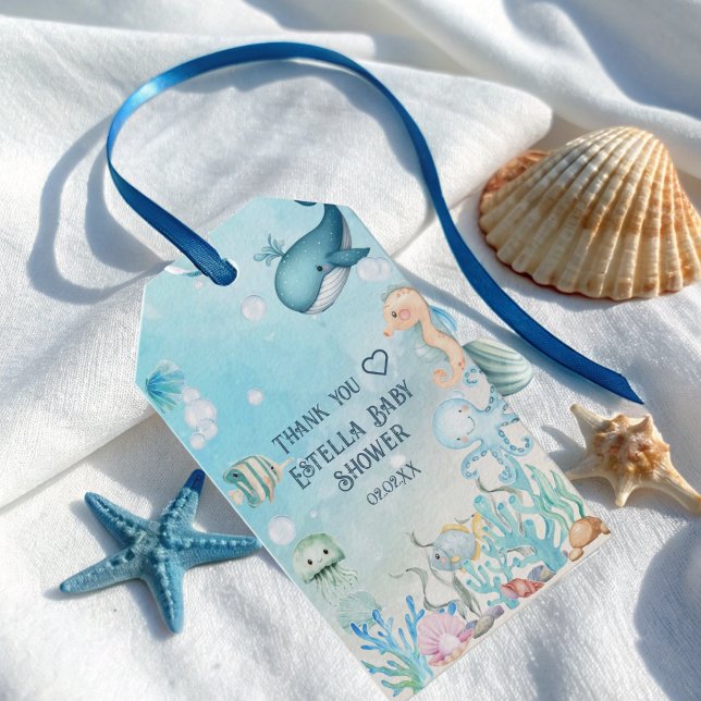 Étiquettes-cadeau Ahoy Under the Sea Baby shower Merci (Créateur téléchargé)