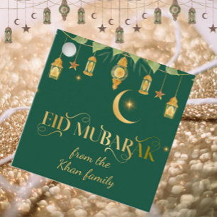 Étiquettes Cadeau Aïd Moubarak Nom personnalisé Élégant Vert Or Vert