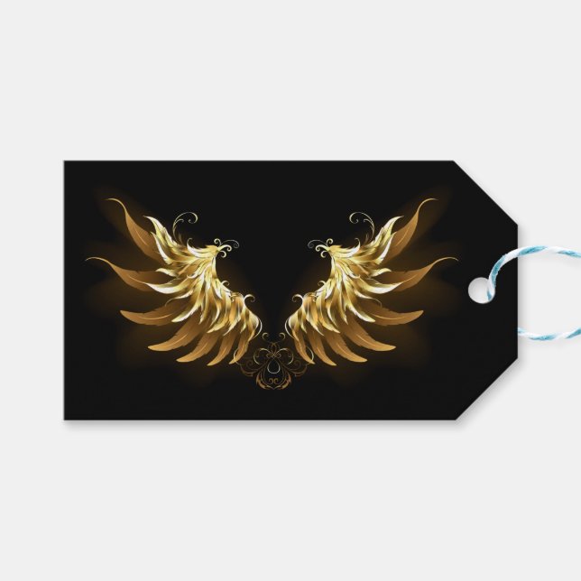 Étiquettes-cadeau Ailes d'Ange d'or sur arrière - plan noir (Devant (Horizontal))