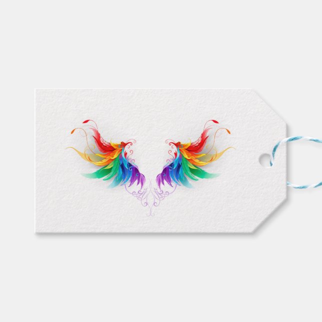 Étiquettes-cadeau Ailes fluffy arc-en-ciel (Devant (Horizontal))