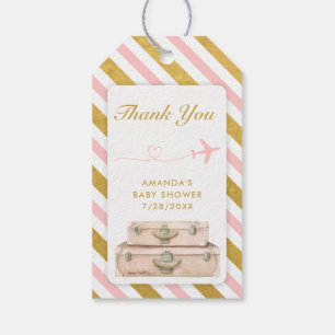 Étiquettes-cadeau Airline Travel Baby shower Pink Gold Chic Suitcase