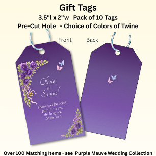 Étiquettes-cadeau Ajouter des noms, & message, fleurs mauves pourpre
