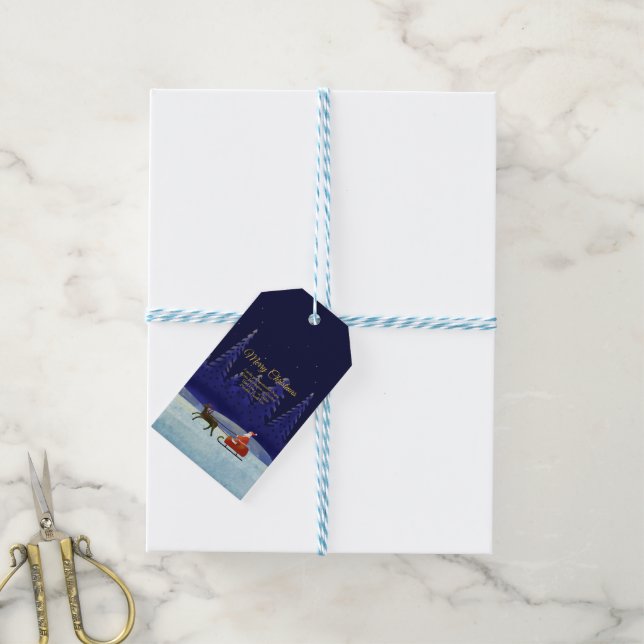 Étiquettes-cadeau Ajouter un nom de famille/organisation Bleu + Père (Avec de laficelle)