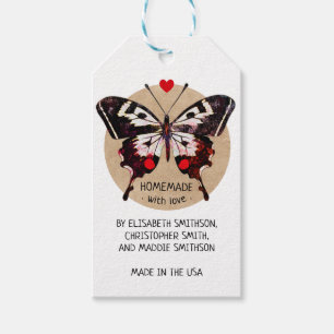 Étiquettes-cadeau Ajouter Votre Nom Papillon & Coeur Fait Maison Ave