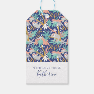 Étiquettes-cadeau Ajoutez votre motif bleu   tropical nommé de