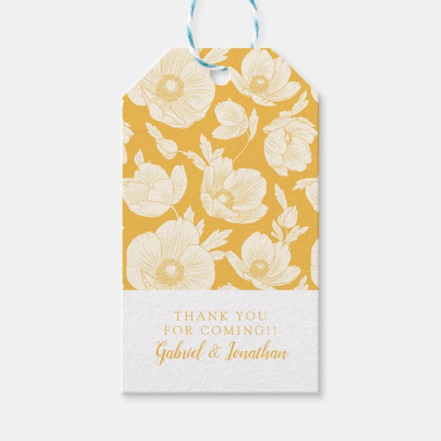 Étiquettes-cadeau Ajoutez votre nom | Motif à fleurs dorées (Devant)