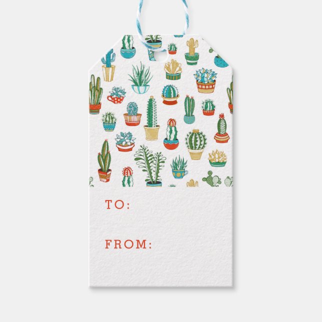 Étiquettes-cadeau Ajoutez votre nom | Motif Succulent (Devant)