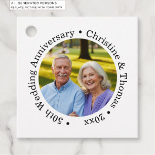 Étiquettes Cadeau Ajoutez votre propre photo de couple 50e anniversa
