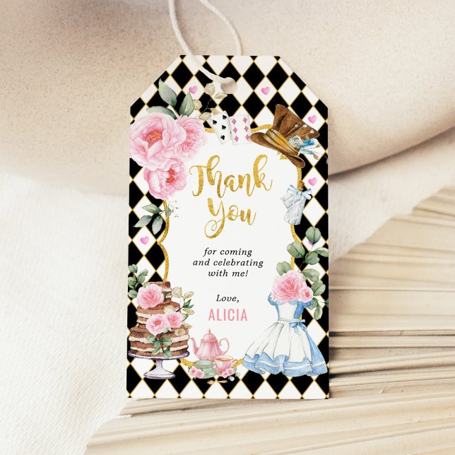 Étiquettes-cadeau Alice au pays des merveilles Fleur rose fête de th (Créateur téléchargé)