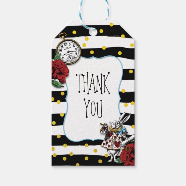 Étiquettes-cadeau Alice et Wonderland MERCI rayé (Devant)
