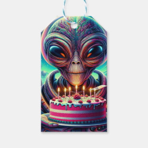 Étiquettes-cadeau Alien extraterrestre mangeant Anniversaire Gâteau
