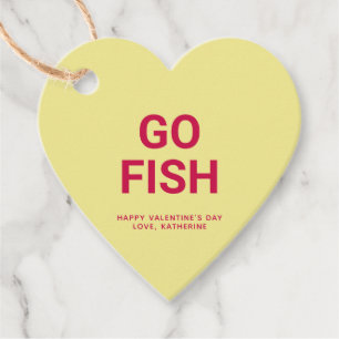 Étiquettes Cadeau Allez pêcher drôle coeur jaune mignon Saint Valent