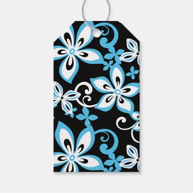 ÉTIQUETTES-CADEAU ALOHA HAWAII (NOIR/BLEU) CADEAUX (Devant)
