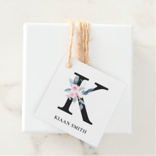 ÉTIQUETTES CADEAU ALPHABÈTES FLORAUX BLEU DOUX NOM LETTRE K