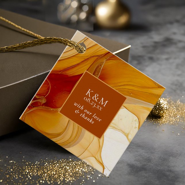 Étiquettes Cadeau Amber Brandy Abstrait Ink Mariage ID1089 (Créateur téléchargé)