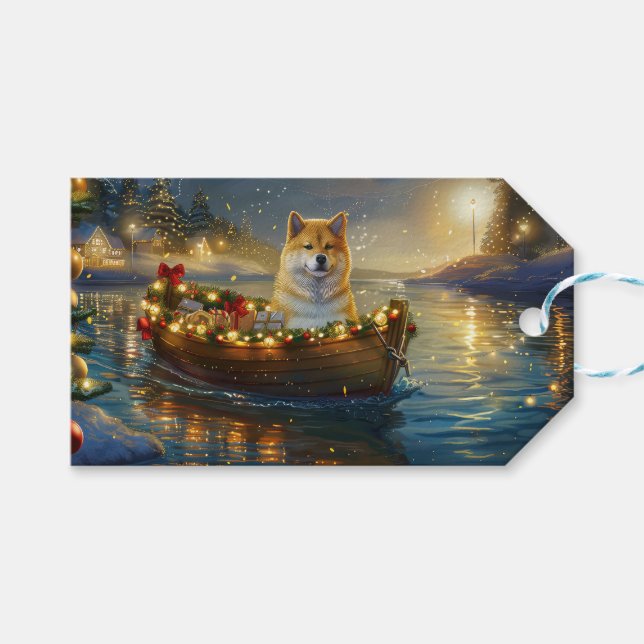 Étiquettes-cadeau American Akita Christmas Festive Voyage (Devant (Horizontal))