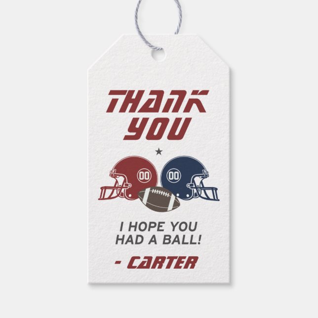 Étiquettes-cadeau American Football Navy Rouge, Merci d'anniversaire (Devant)