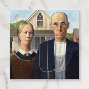 Étiquettes Cadeau American gothique classique peinture Grant Wood